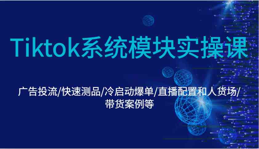Tiktok系统模块实操课：广告投流/快速测品/冷启动爆单/直播配置和人货场/带货案例等-云库资源