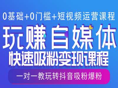 0基础+0门槛+短视频运营课程，玩赚自媒体快速吸粉变现课程，一对一教玩转抖音吸粉爆粉-云库资源