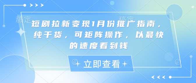 短剧拉新变现1月份推广指南，纯干货，可矩阵操作，以最快的速度看到钱-云库资源