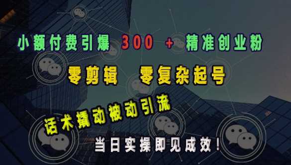 小额付费引爆 300 + 精准创业粉，零剪辑、零复杂起号，话术撬动被动引流，当日实操即见成效-云库资源