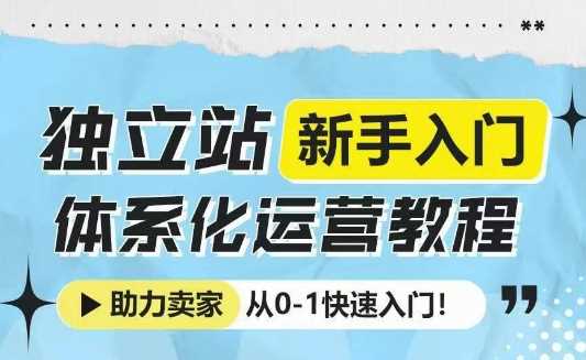 独立站新手入门体系化运营教程，助力独立站卖家从0-1快速入门!-云库资源