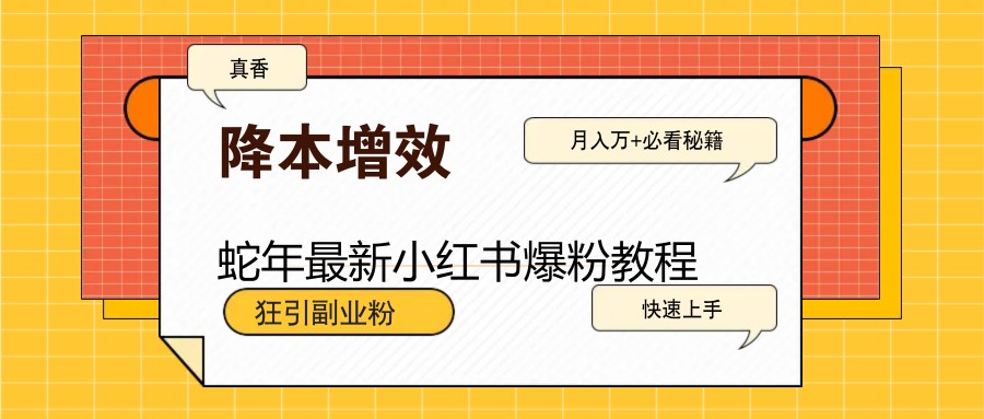 蛇年最新小红书爆粉教程，狂引副业粉，月入万+必看-云库资源