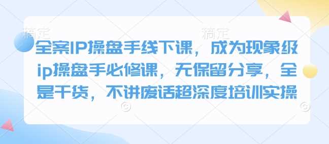 全案IP操盘手线下课，成为现象级ip操盘手必修课，无保留分享，全是干货，不讲废话超深度培训实操-云库资源