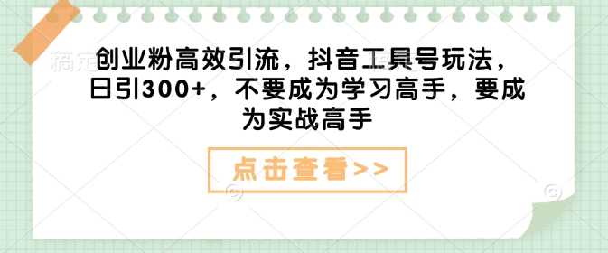 创业粉高效引流，抖音工具号玩法，日引300+，不要成为学习高手，要成为实战高手-云库资源