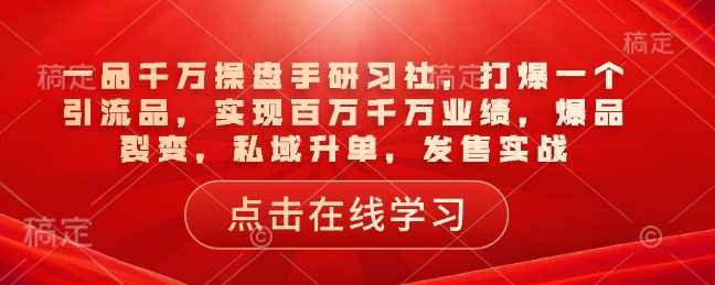 一品千万操盘手研习社，打爆一个引流品，实现百万千万业绩，爆品裂变，私域升单，发售实战-云库资源