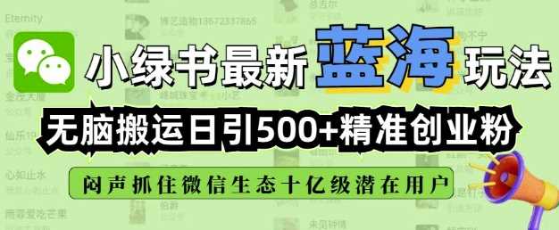 小绿书无脑搬运引流，全自动日引500精准创业粉，微信生态内又一个闷声发财的机会-云库资源