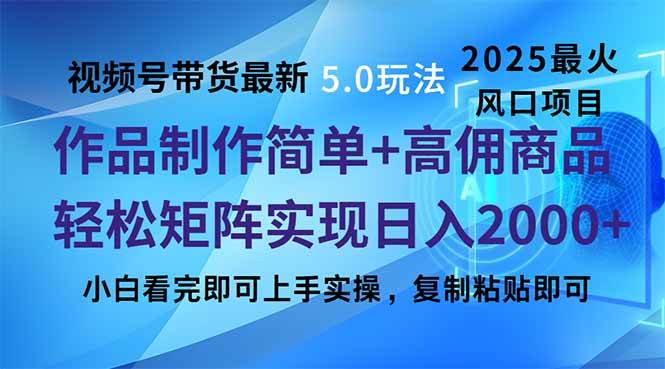 （14191期）视频号带货最新5.0玩法，作品制作简单，当天起号，复制粘贴，轻松矩阵…-云库资源