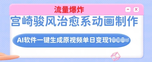 宫崎骏风治愈系动画制作，AI软件一键生成原创视频流量爆炸，单日变现多张，详细实操流程-云库资源