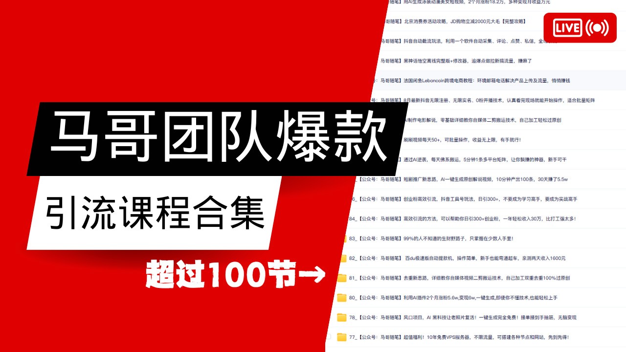 马哥团队【122节】最全项目爆款引流课程合集【持续更新】-云库资源