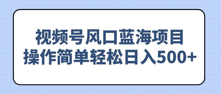 （14276期）视频号风口蓝海项目，操作简单轻松日入500+-云库资源