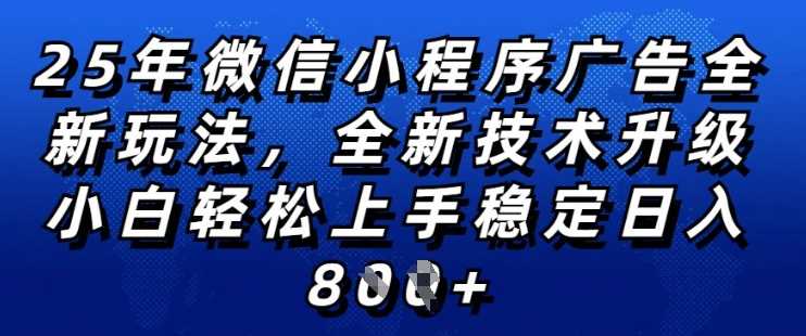 2025年微信小程序全新玩法纯小白易上手，稳定日入多张，技术全新升级，全网首发【揭秘】-云库资源