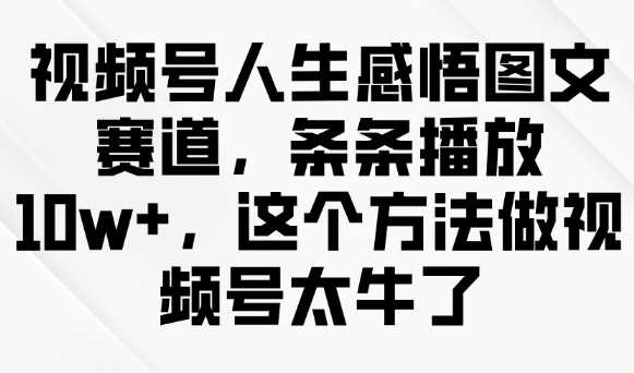 视频号人生感悟图文赛道，条条播放10w+，这个方法做视频号太牛了-云库资源