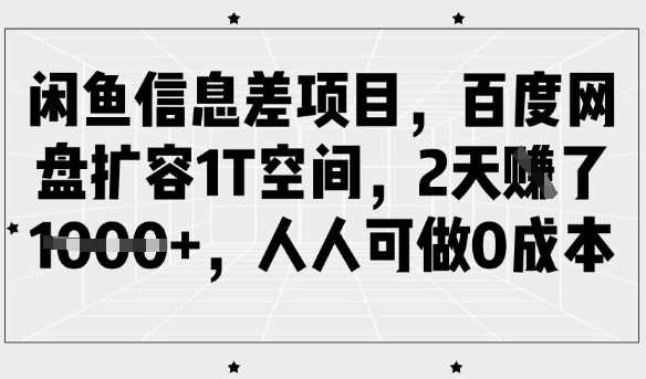 闲鱼信息差项目，百度网盘扩容1T空间，2天收益1k+，人人可做0成本-云库资源