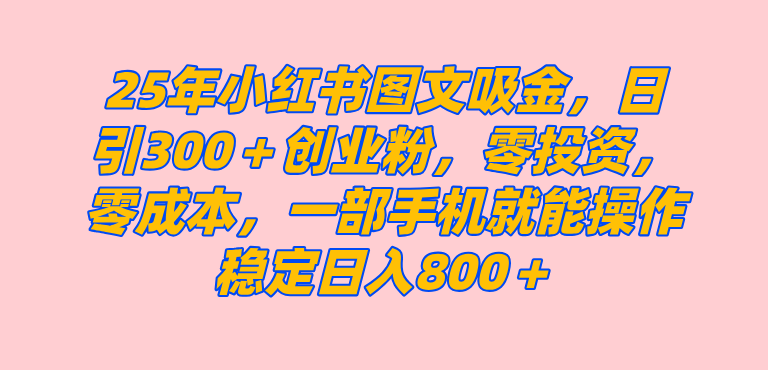 （14437期）25年小红书创业粉图文自热打法，一部手机简单操作， 日引300＋创业粉，零投资，零成本，每天利用20分钟就能完成-云库资源