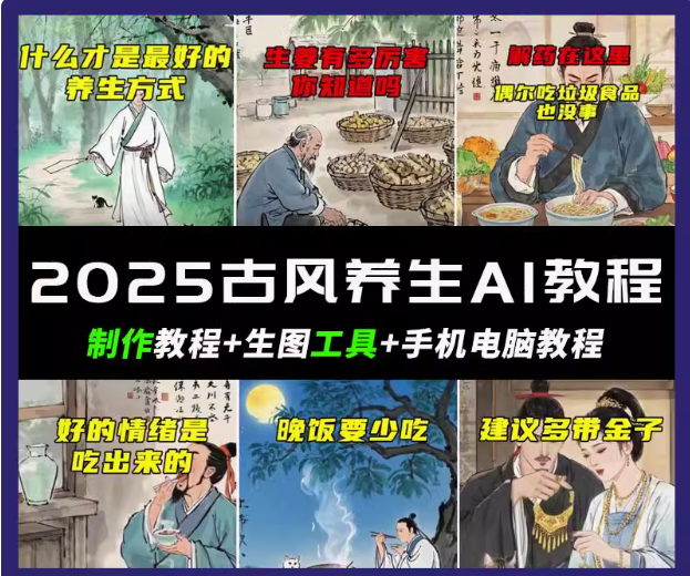 抖音AI古风养生视频教程日入五张 轻松涨粉 10W+-云库资源