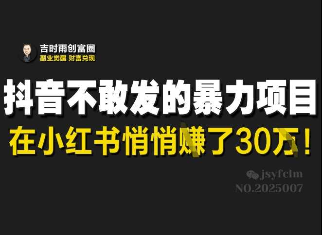 抖音不敢发的暴利项目，在小红书悄悄挣了30W-云库资源