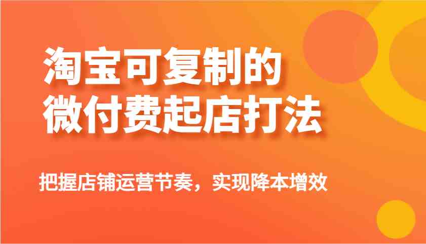 淘宝可复制的微付费起店打法，把握店铺运营节奏，实现降本增效！-云库资源