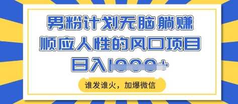 男粉计划无脑躺Z，顺应人性的风口项目，谁发谁火，加爆微信，日入多张【揭秘】-云库资源