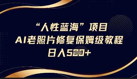 人性蓝海AI老照片修复项目保姆级教程，长期复购，轻松日入5张-云库资源