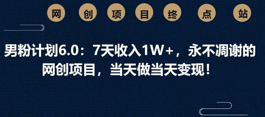 男粉计划6.0：7天收入1W+，永不凋谢的网创项目，当天做当天变现！-云库资源