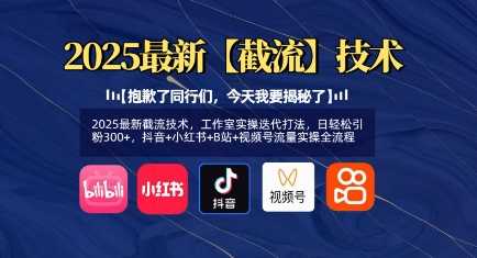 2025最新截流技术，工作室实操迭代打法，日轻松引粉300+，抖音+小红书+B站+视频号流量实操全流程-云库资源