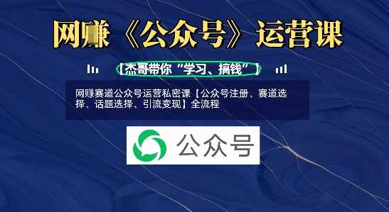 网创赛道公众号运营私密课【公众号注册、赛道选择、话题选择、引流变现】全流程-云库资源
