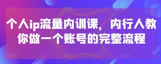 个人ip流量内训课，内行人教你做一个账号的完整流程-云库资源