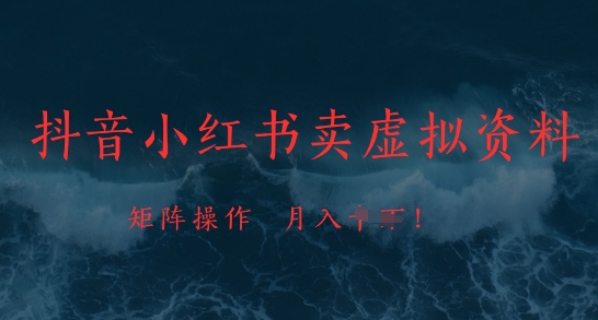 抖音小红书卖虚拟资料，市场需求一直存在，矩阵操作，月入1w+-云库资源