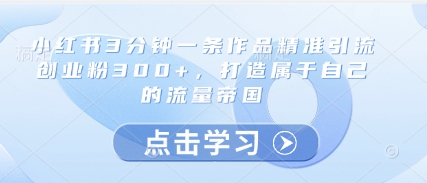 小红书3分钟一条作品精准引流创业粉300+，打造属于自己的流量帝国-云库资源