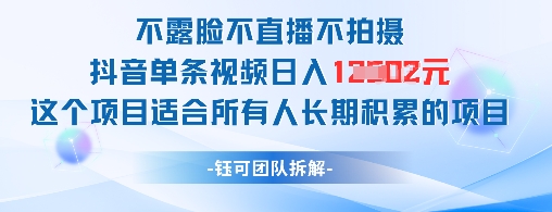 不露脸不直播不拍摄抖音单条视频日入1k+这个项目适合所有人长期积累的项目-云库资源