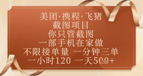 飞猪美团截图项目，你只管截图，一部手机在家做，正规平台无套路，一天5张+【揭秘】-云库资源