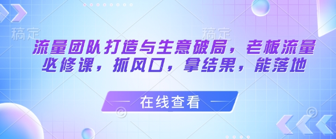 流量团队打造与生意破局，老板流量必修课，抓风口，拿结果，能落地-云库资源