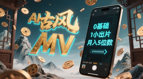AI一键生成古风音乐MV，0剪辑基础1小时出片，多种变现渠道，一部手机月入5位数-云库资源