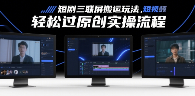 短剧三联屏搬运玩法，短剧搬运轻松过原创实操流程-云库资源