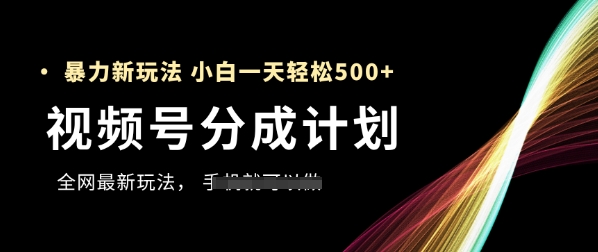 视频号分成计划，全网最暴力玩法，新手一天也能轻松5张+-云库资源