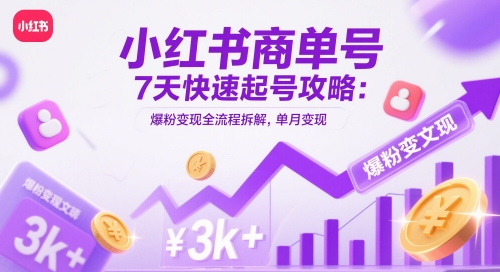 小红书商单号7天快速起号攻略：爆粉变现全流程拆解，单月变现3k+-云库资源