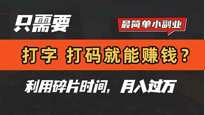 （14673期）只需要打字，打码，就能赚钱？简单的赚钱小副业，利用碎片时间，月入过万-云库资源