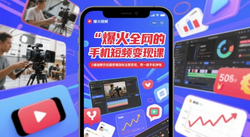 爆火全网的手机短视频变现课，0基础教你拍摄剪辑涨粉运营变现，用一部手机挣钱-云库资源