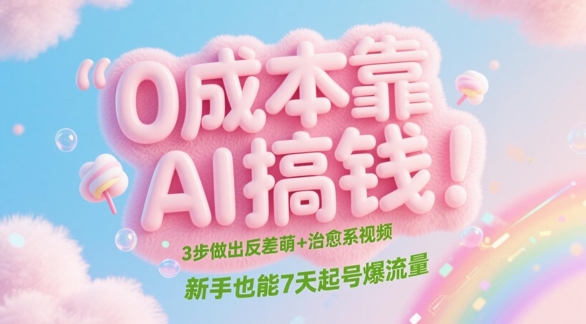 0成本靠AI搞钱！3步做出反差萌+治愈系视频，新手也能7天起号爆流量-云库资源