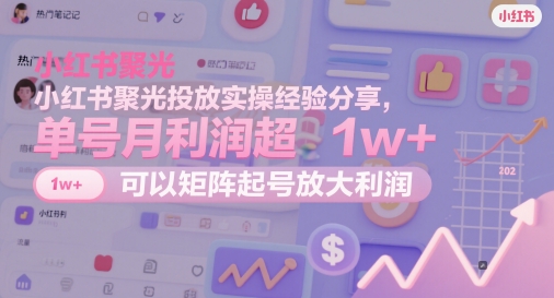 小红书聚光投放实操经验分享，单号月利润超1w+，可以矩阵起号放大利润-云库资源