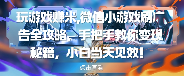 玩游戏挣米，微信小游戏刷广告全攻略，手把手教你变现秘籍，小白当天见效-云库资源