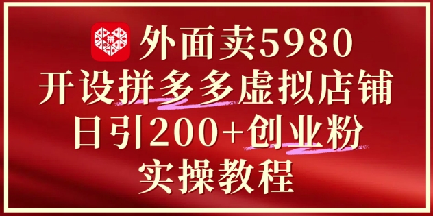 外面卖5980开设拼多多虚拟店铺：单日引流200+创业付费粉实战教程-云库资源