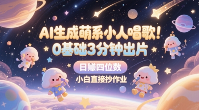 AI生成萌系小人唱歌，0基础3分钟出片，28个作品涨粉8.9W，单条最高19W赞，日入四位数，小白直接抄作业-云库资源